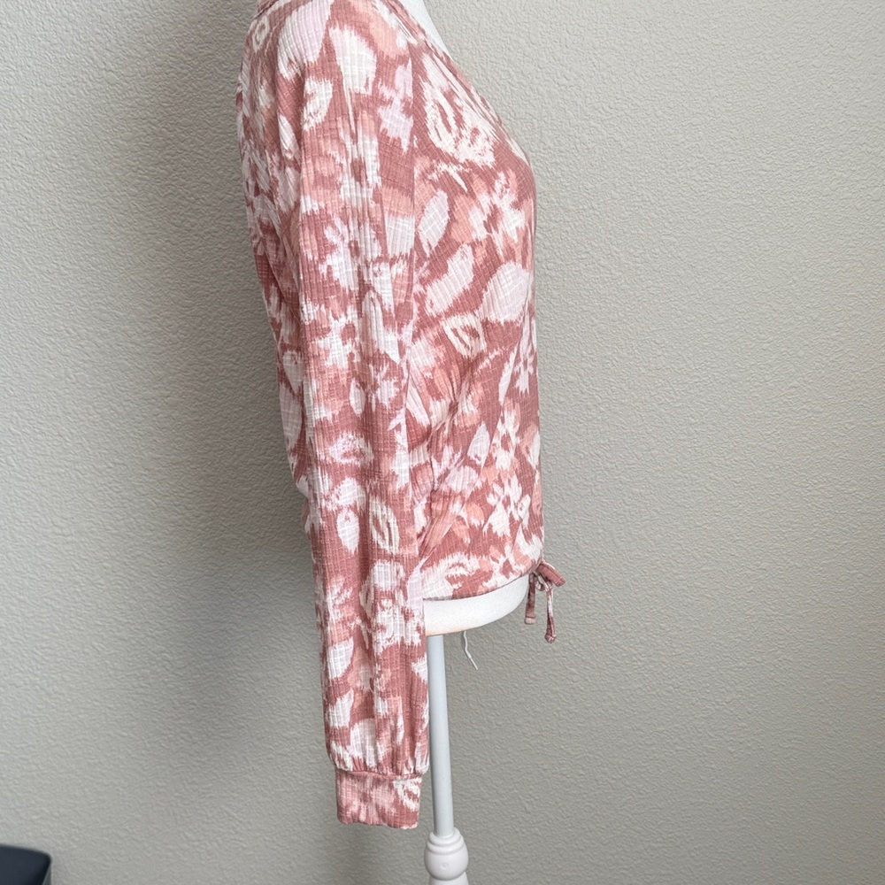 Sonoma Floral V-Neck Long Sleeve Tie Front Top - Pink and White - Picture 3 of 8
